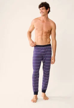 Le slip français Collection Cadeaux|Bas De Pyjamas<Bas de pyjama en coton-Manu Flocon Bleu