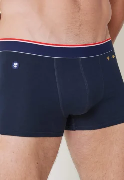 Le slip français Boxers|Boxers<Boxer court en coton brodé 2 Etoiles-Marius 2 Etoiles Bleu