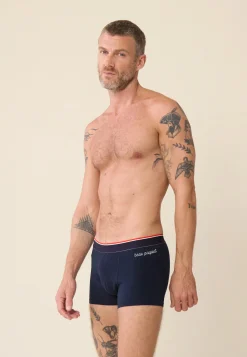 Le slip français Boxers|Boxers<Boxer en coton-Marius Marine brodé Beau Paquet Bleu