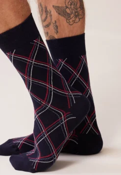 Le slip français Collection Cadeaux|Chaussettes En Coton<Chaussettes mi-hautes en coton-Lucas Tartan Marine Bleu