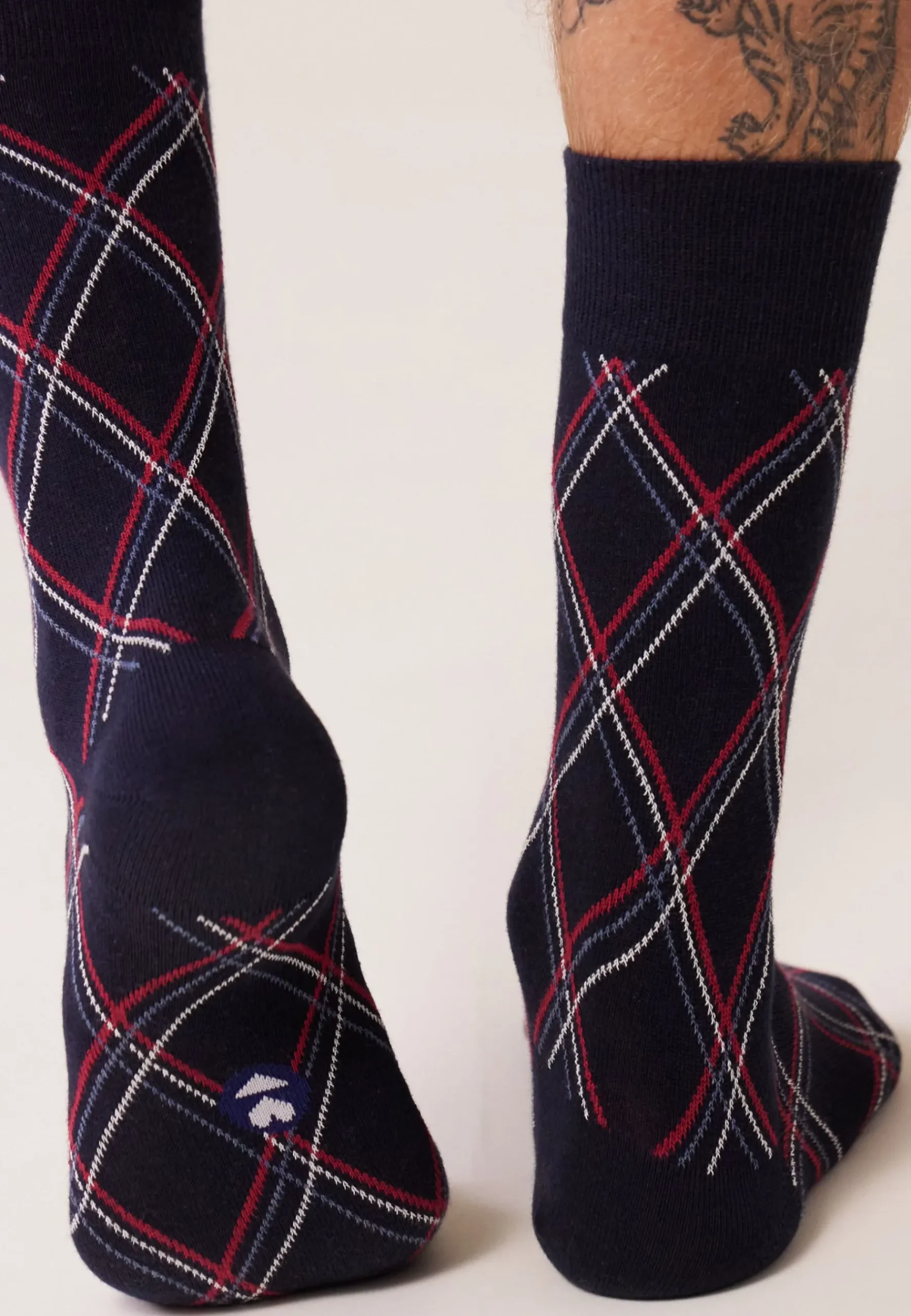 Le slip français Collection Cadeaux|Chaussettes En Coton<Chaussettes mi-hautes en coton-Lucas Tartan Marine Bleu