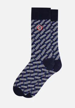 Le slip français Chaussettes En Coton|Chaussettes En Coton<Chaussettes mi-hautes-Lucas Imprimé Diagonale Marine Bleu