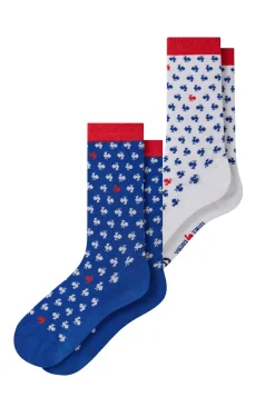 Le slip français Chaussettes En Coton|Chaussettes En Coton<Duo de chaussettes en coton-Lucas Duo Coq Blanc Rouge XV de France Bleu