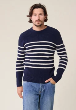 Le slip français Pulls|Hauts<Pull Homme en laine Française-Louis Marinière Marine Blanc