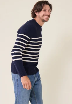 Le slip français Pulls|Hauts<Pull Homme en laine Française-Louis Marinière Marine Blanc