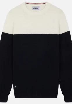 Le slip français Pulls|Hauts<Pull homme en laine mélangée-Tilio Marine / Ecru Blanc