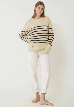Le slip français Pulls|Hauts<Pull mixte en laine française-Lude Marinière Ecru Marine Blanc