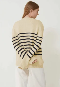 Le slip français Pulls|Hauts<Pull mixte en laine française-Lude Marinière Ecru Marine Blanc