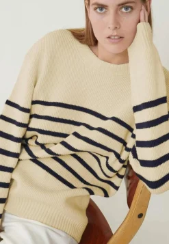 Le slip français Pulls|Hauts<Pull mixte en laine française-Lude Marinière Ecru Marine Blanc