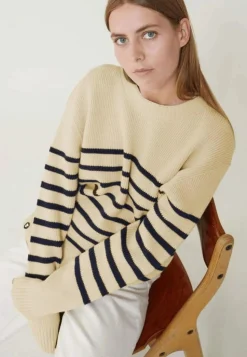 Le slip français Pulls|Hauts<Pull mixte en laine française-Lude Marinière Ecru Marine Blanc