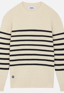 Le slip français Pulls|Hauts<Pull mixte en laine française-Lude Marinière Ecru Marine Blanc