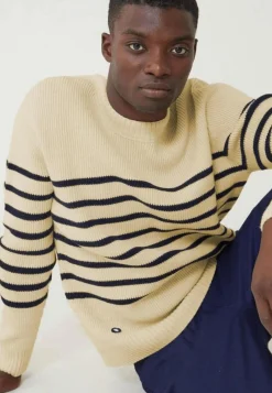 Le slip français Pulls|Hauts<Pull mixte en laine française-Lude Marinière Ecru Marine Blanc