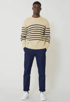 Le slip français Pulls|Hauts<Pull mixte en laine française-Lude Marinière Ecru Marine Blanc