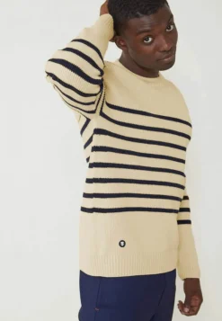 Le slip français Pulls|Hauts<Pull mixte en laine française-Lude Marinière Ecru Marine Blanc