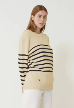 Le slip français Pulls|Hauts<Pull mixte en laine française-Lude Marinière Ecru Marine Blanc