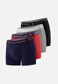 Le slip français Packs De Boxers|Packs Sous-Vêtements<Quatro de boxers en coton-Pack Quatro Boxer Redoutable Marine Noir Rouge Cerise Gris Chiné Bleu