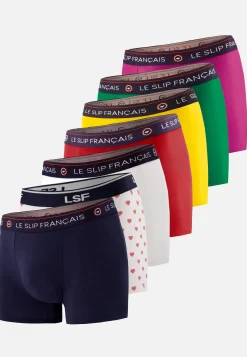Le slip français Collection Cadeaux|Packs De Boxers<Sept boxers en coton-Pack Semainier Boxer Redoutable Marine Rouge Cire Epicéa Betterave Marius Petit Cœur Rouge Blanc
