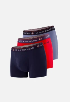 Le slip français Coffrets Cadeaux|Collection Cadeaux<Trio de boxers en coton-Coffret Trio Boxer Redoutable Marine Rouge Brodé Jean Bleu