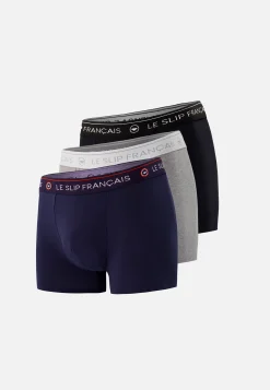 Le slip français Collection Cadeaux|Packs De Boxers<Trio de boxers en coton-Pack Trio Boxer Redoutable Marine Noir Gris Chiné Bleu
