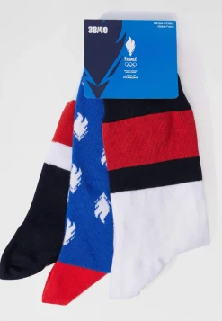 Le slip français Chaussettes En Coton|Chaussettes En Coton<Trio de chaussettes mi-hautes en coton-Pack Trio Chaussettes Lucas Equipe de France Coq Blanc