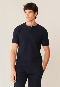 Le slip français Hauts De Pyjamas|Hauts De Pyjamas<T-shirt de pyjama en coton gaufré-Marc-André Marine Bleu