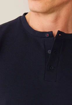 Le slip français Hauts De Pyjamas|Hauts De Pyjamas<T-shirt de pyjama en coton gaufré-Marc-André Marine Bleu
